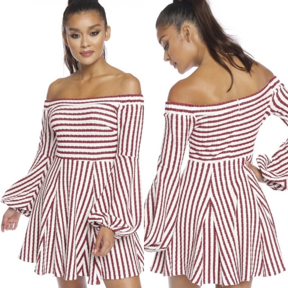 ❗️LAST ONE❗️Striped Off-Shoulder Sweater Dress (C)